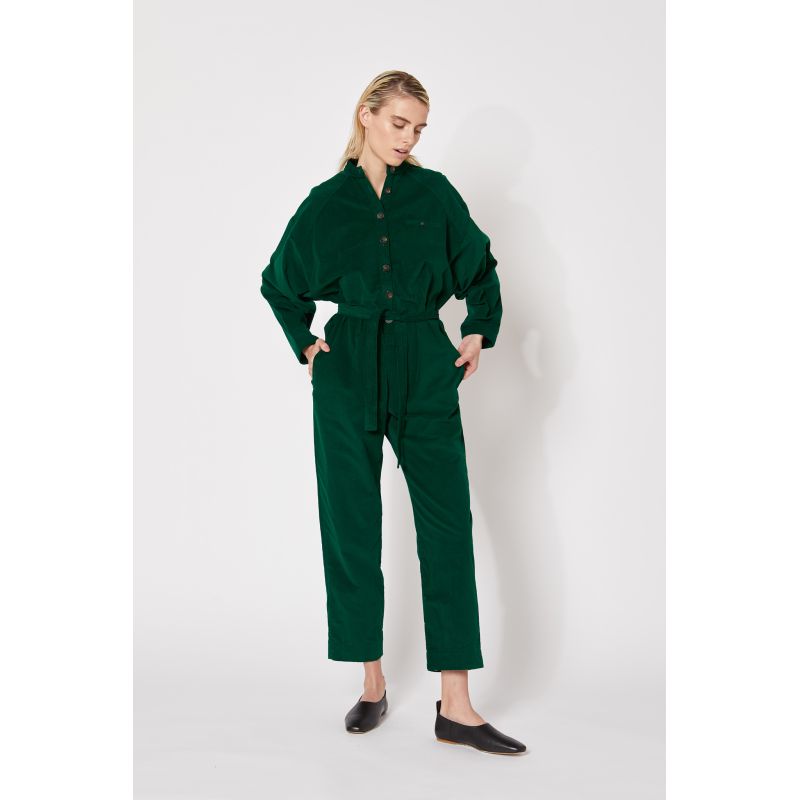 SOLID GREEN VELVET MONICA JUMPSUIT