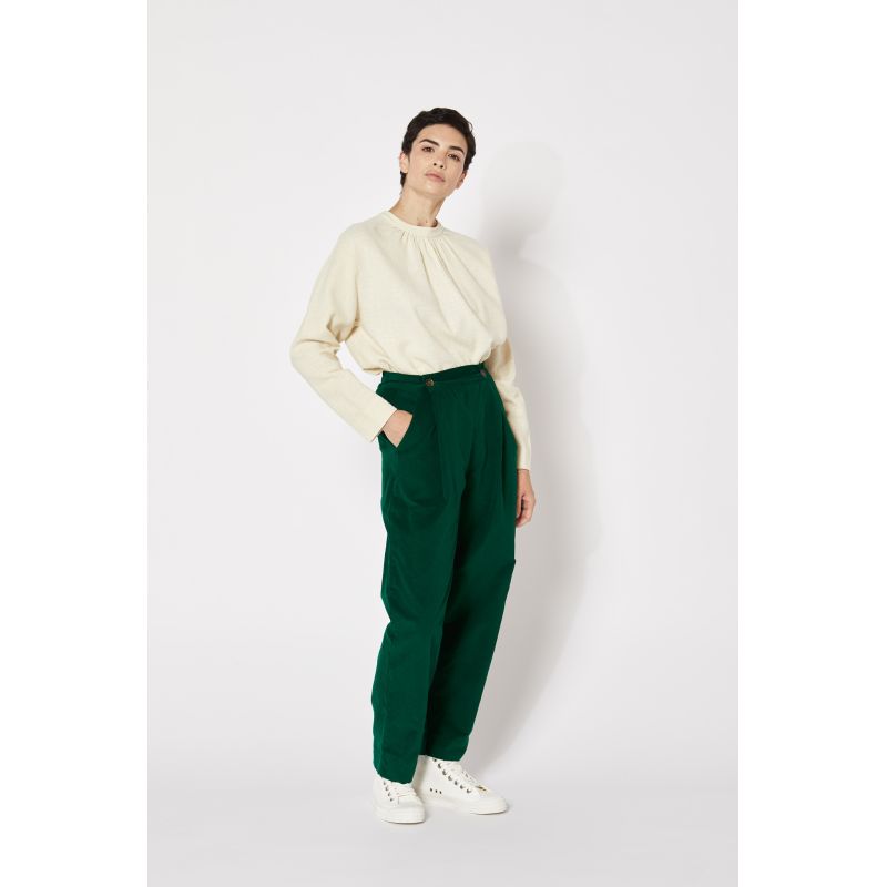 SOLID GREEN VELVET OLIVIA PANTS