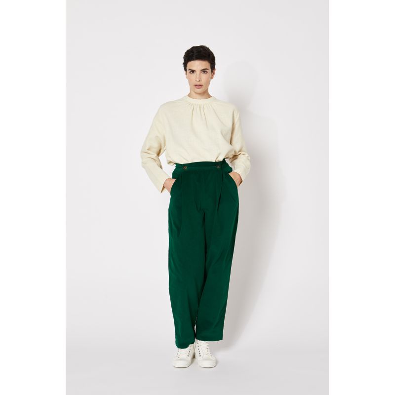 PANTALON OLIVIA VELOURS UNI VERT