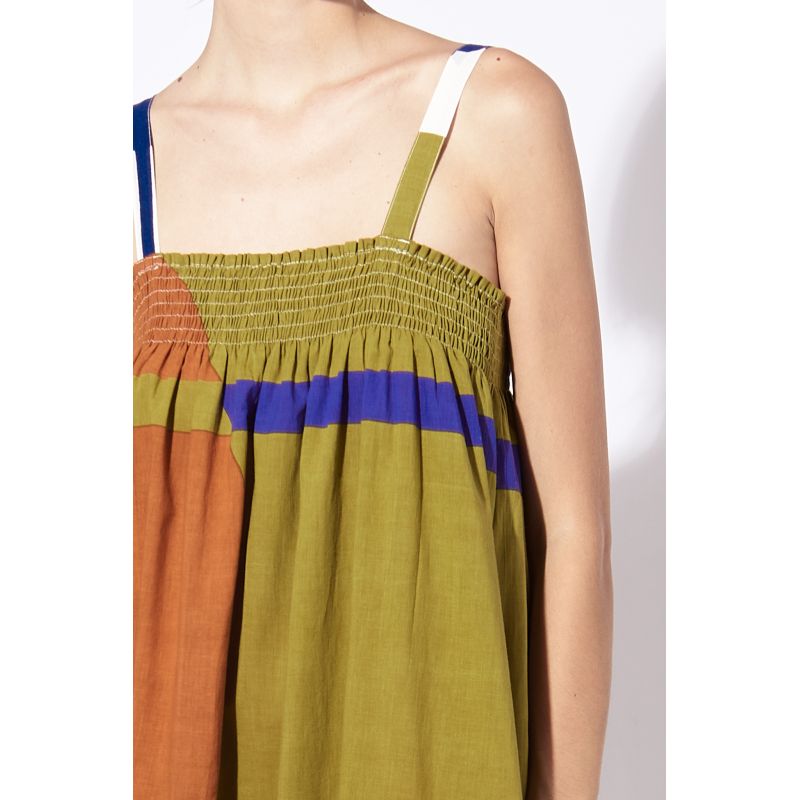 ROBE IRIS ABSTRACT ROUX KAKI