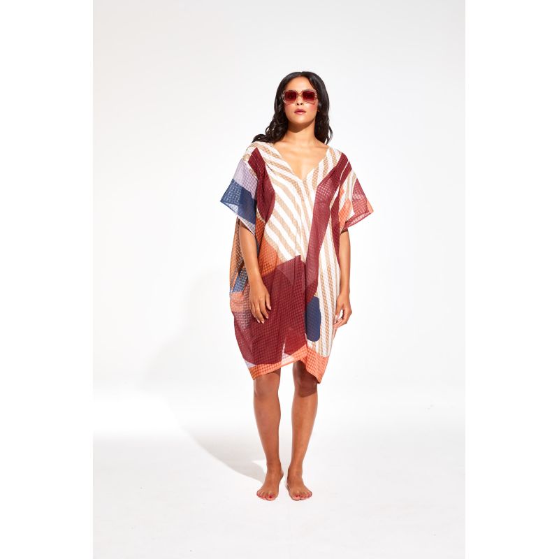 Elia Carte Postale Brown Short Beach Dress