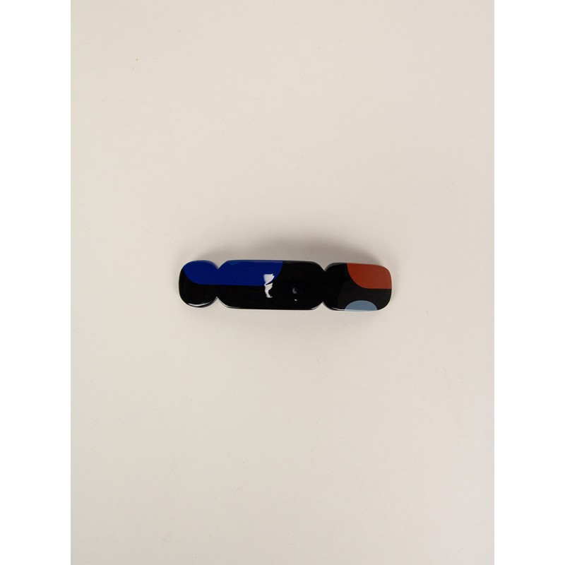 Barrette Nymphe en corne noire et laque Bleu