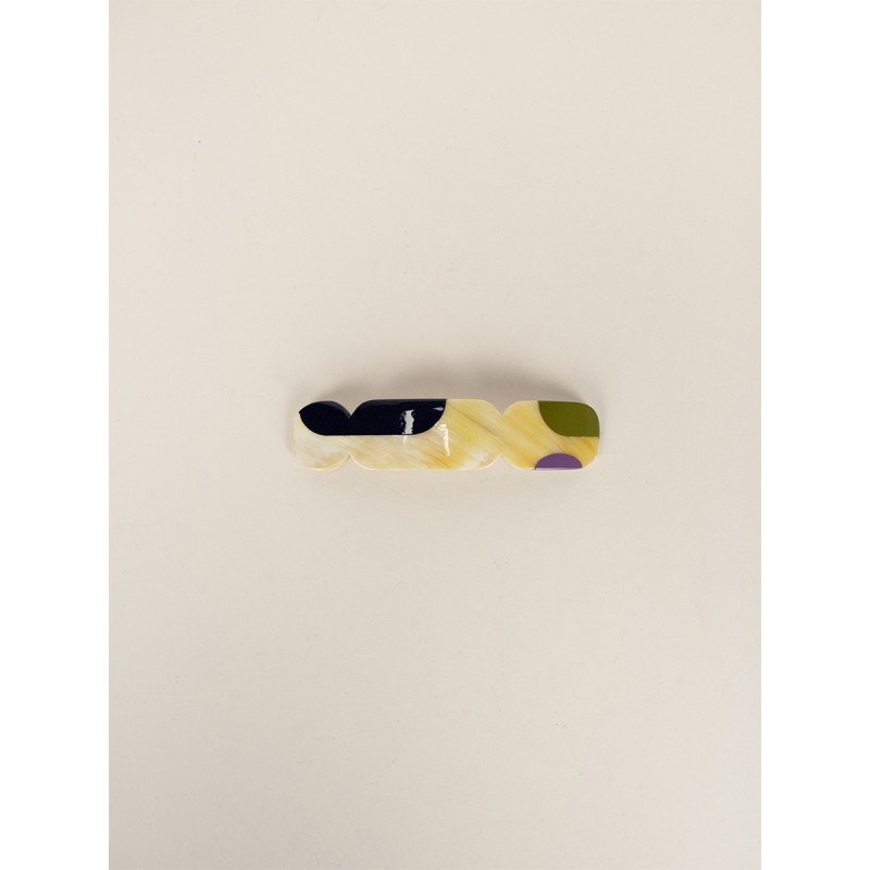 Barrette Nymphe en corne blonde et  laque Parme