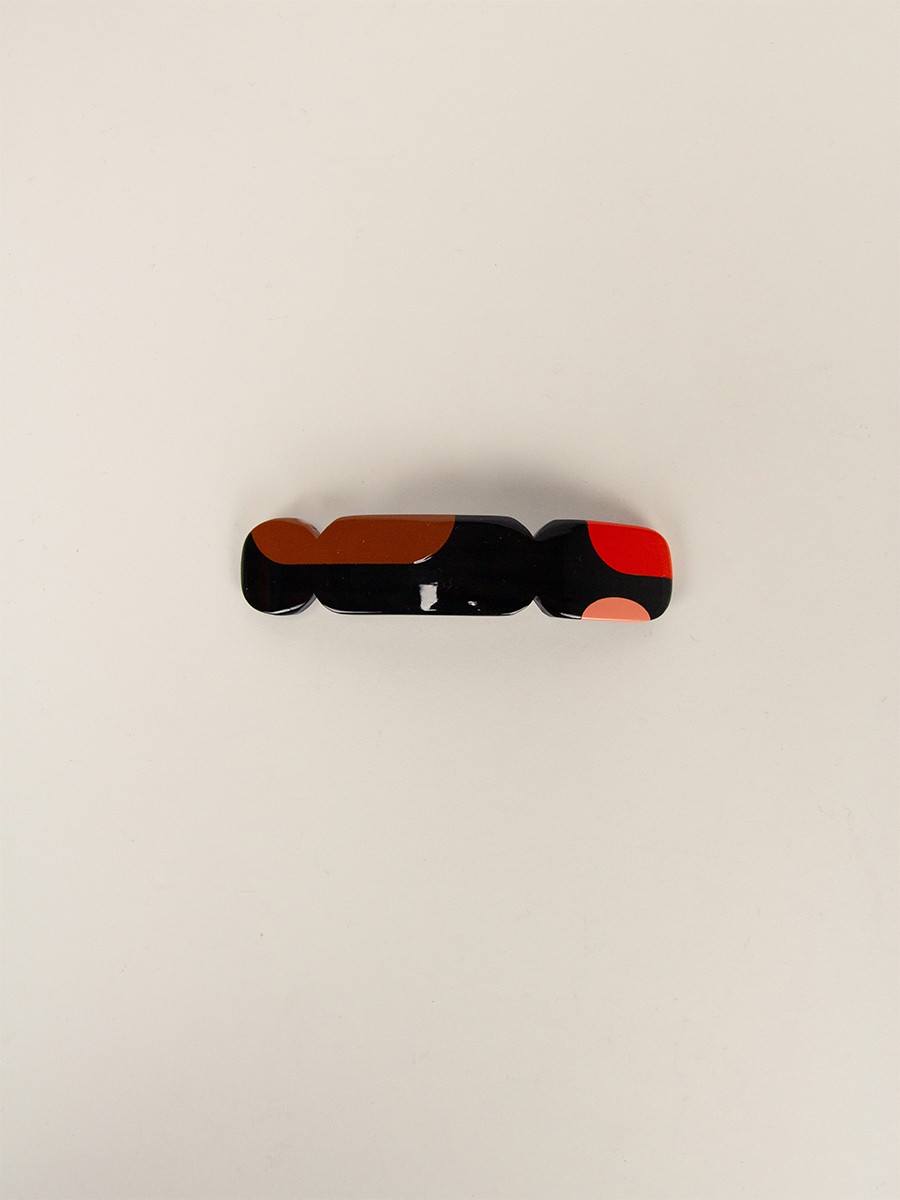 Barrette Nymphe en corne noire et  laque Roux