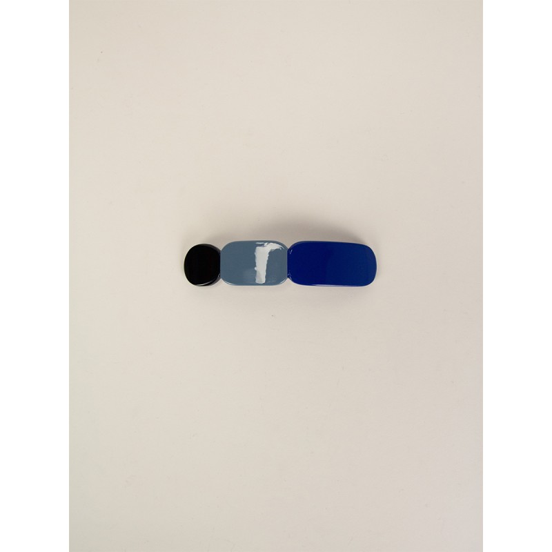 Barrette Totem en corne noire et laque Bleu