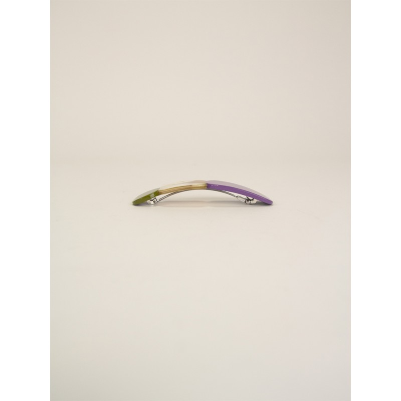 Barrette Totem en corne blonde et laque Parme