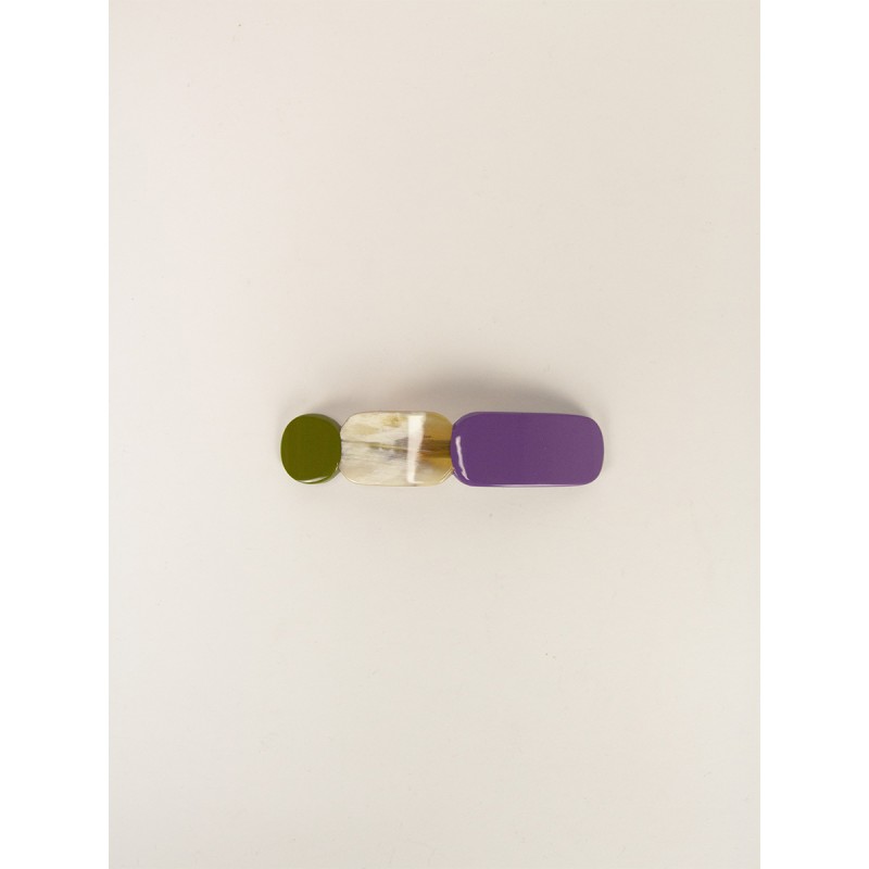 Barrette Totem en corne blonde et laque Parme