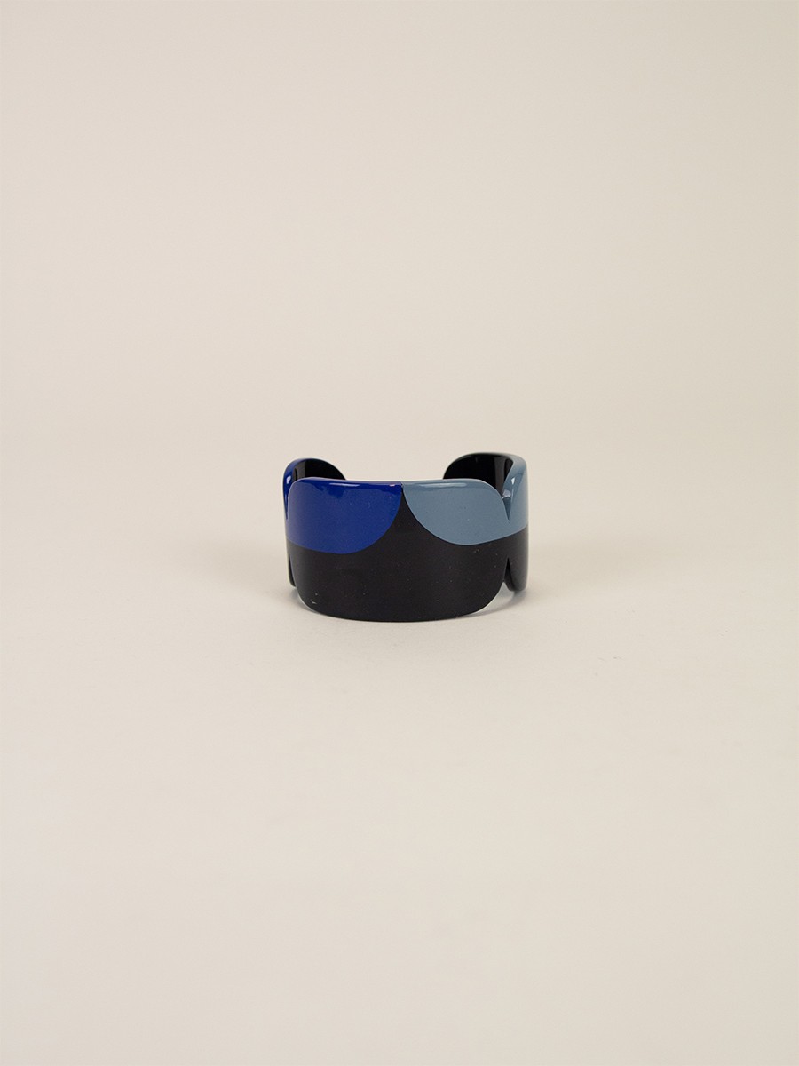 Manchette Nymphe en corne noire et  laque Bleu taille S