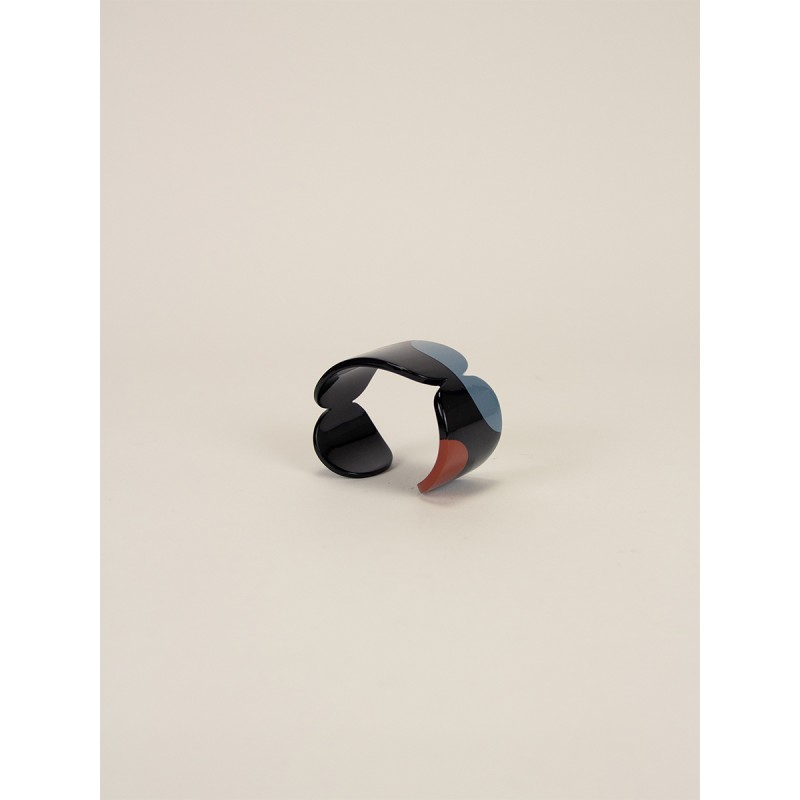 Manchette Nymphe en corne noire et  laque Bleu taille S