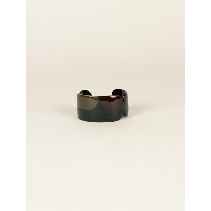 Manchette Nymphe en corne noire et laque Kaki, taille S