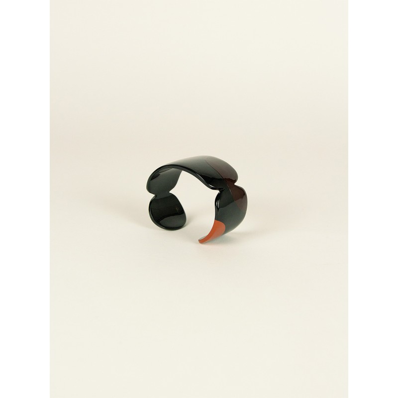 Manchette Nymphe en corne noire et laque Kaki, taille S