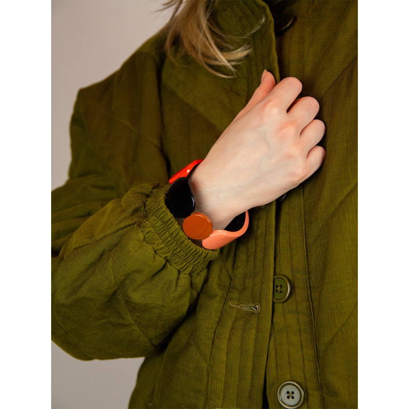 Bracelet 25 Totem en corne noire et  laque Roux taille S