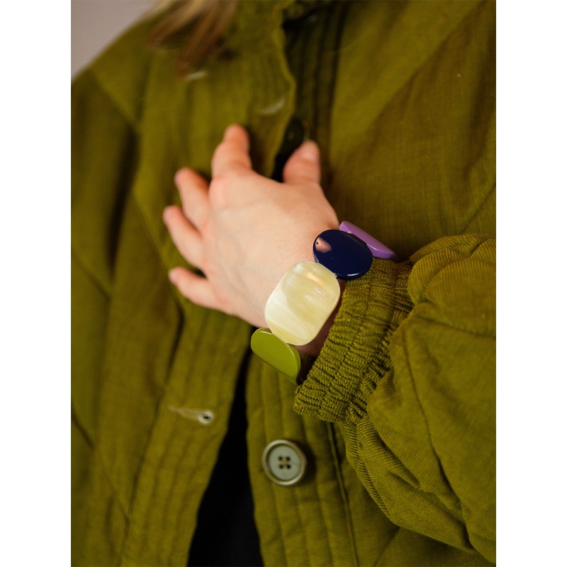 Bracelet 25 Totem en corne blonde et  laque Parme taille S