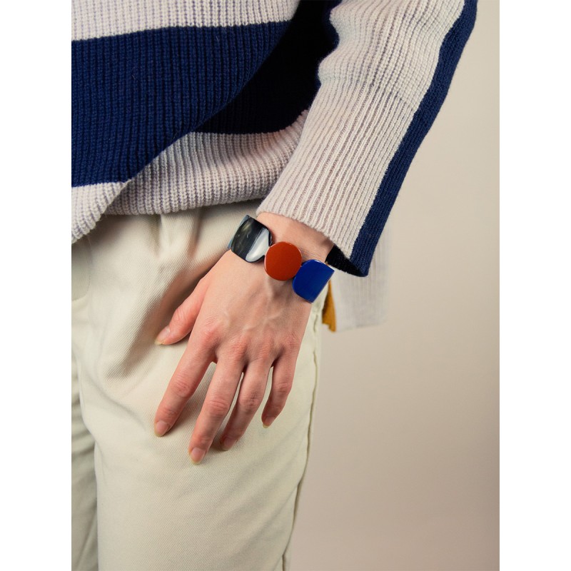 Bracelet 25 Totem en corne noire et  laque Bleu taille S