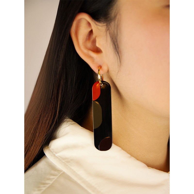 Créoles 75 Nymphe en corne noire et laque Kaki