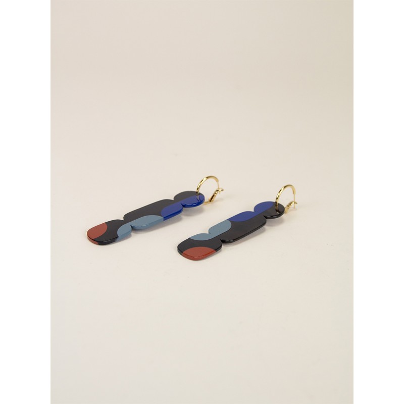 Créoles 75 Nymphe en corne noire et  laque Bleu