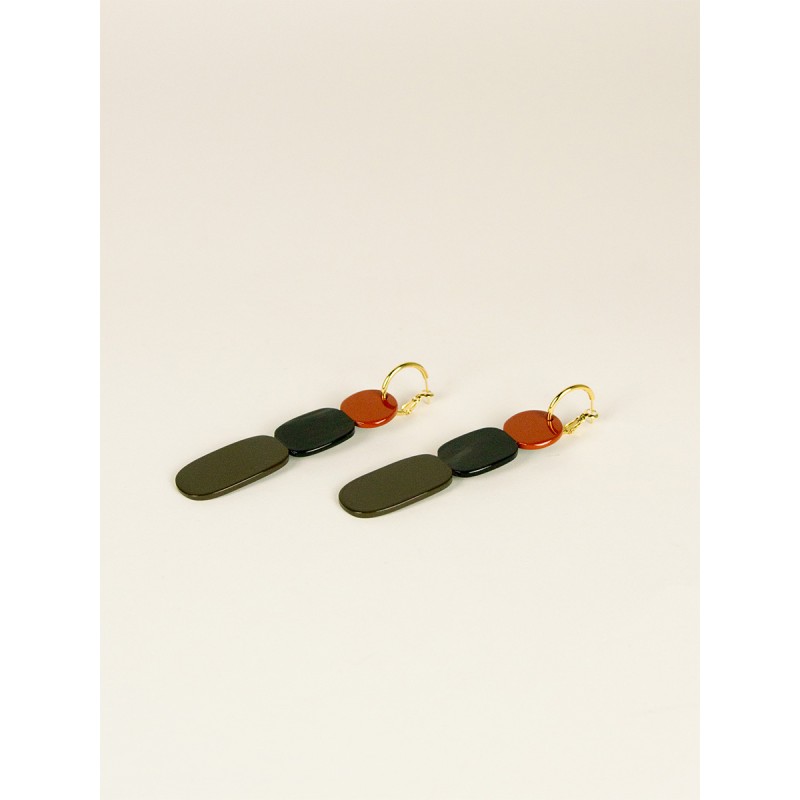 Créoles 85 Totem en corne noire et laque Kaki