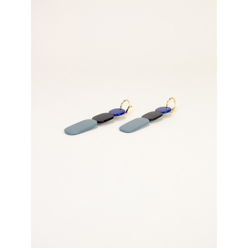 Créoles 85 Totem en corne noire et  laque Bleu