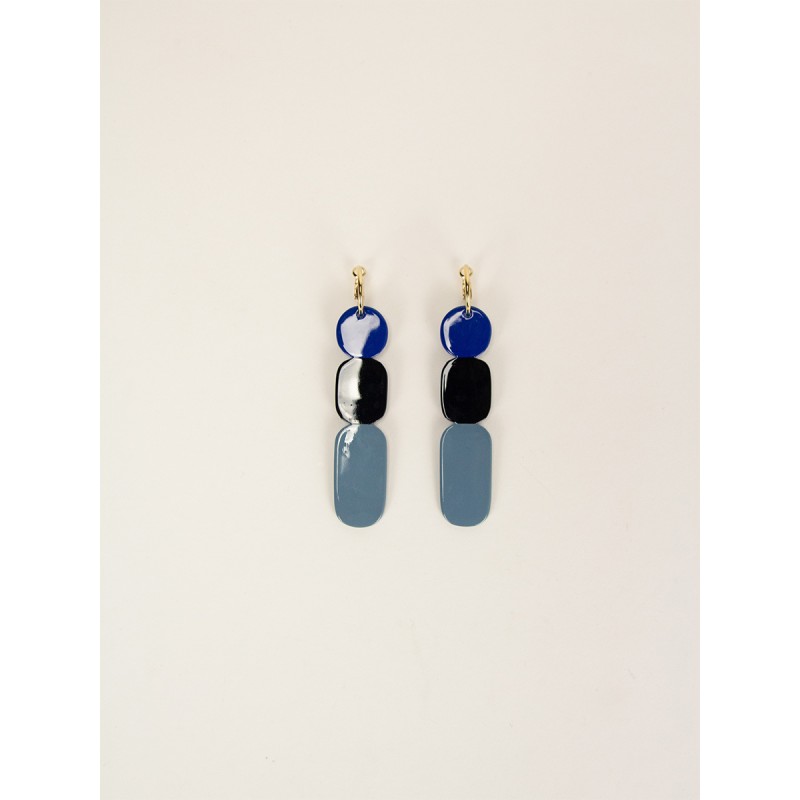 Créoles 85 Totem en corne noire et  laque Bleu