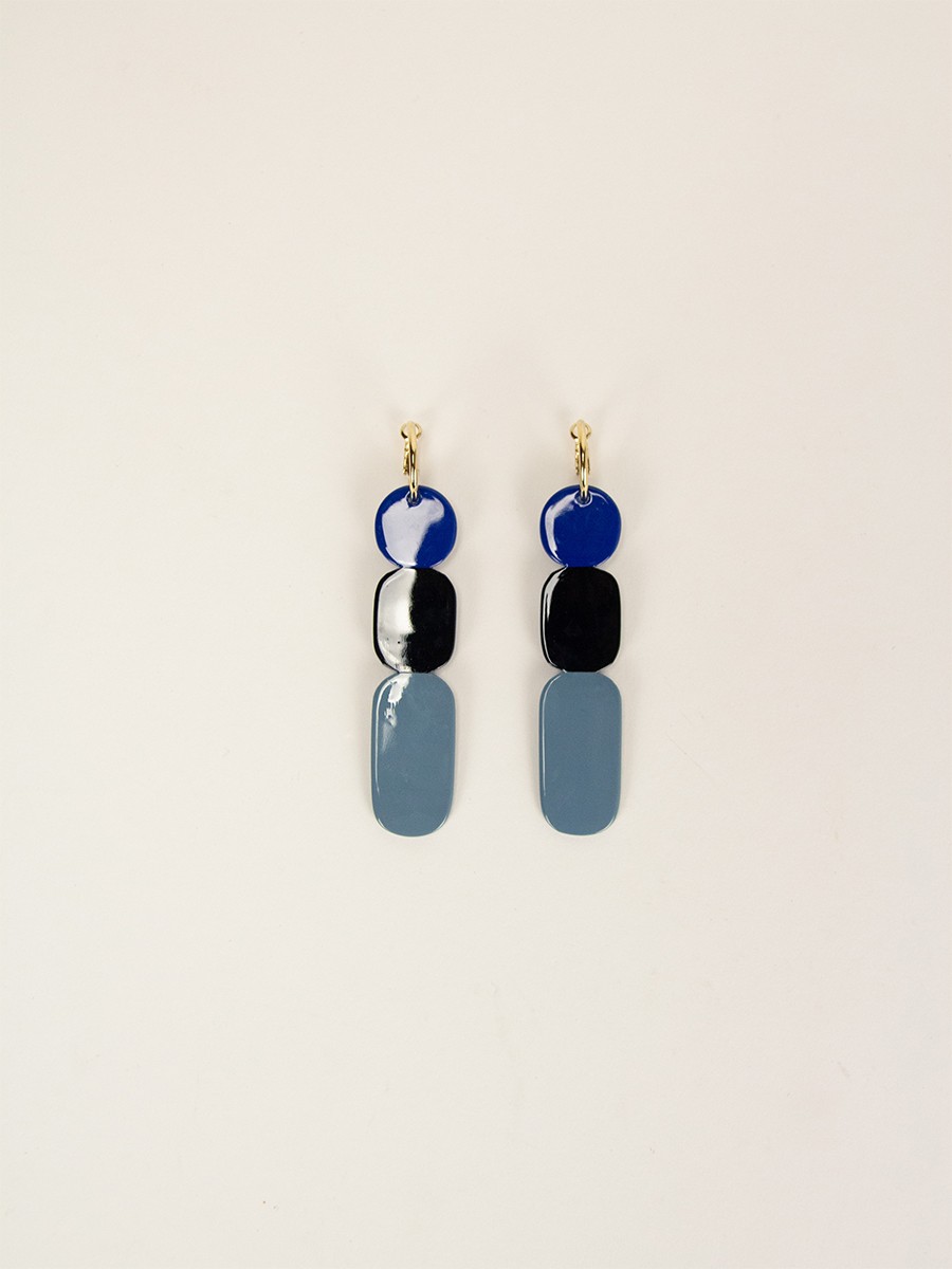 85 Totem hoop earrings  in black horn and blue lacquer