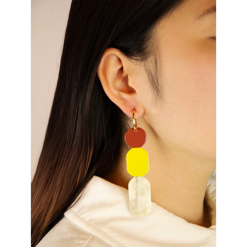 Créoles 85 Totem en corne blonde et laque Lime