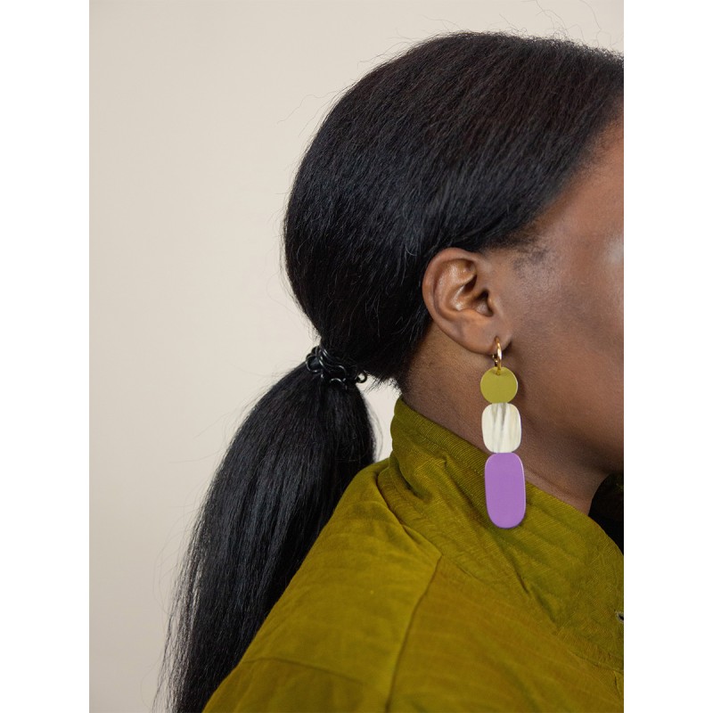 Créoles 85 Totem en corne blonde et  laque Parme