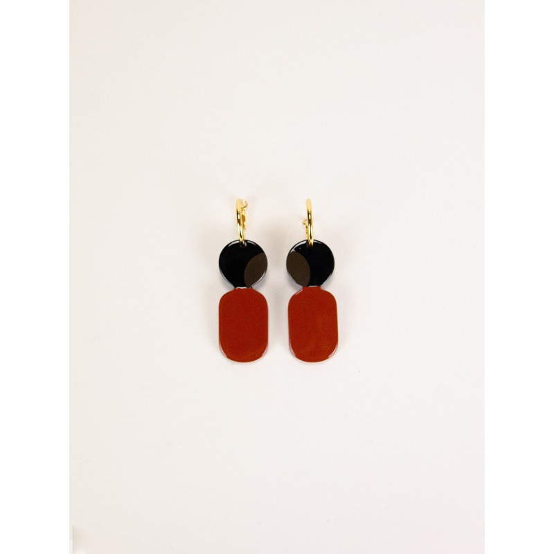 Mini Créoles en corne noire et laque Kaki