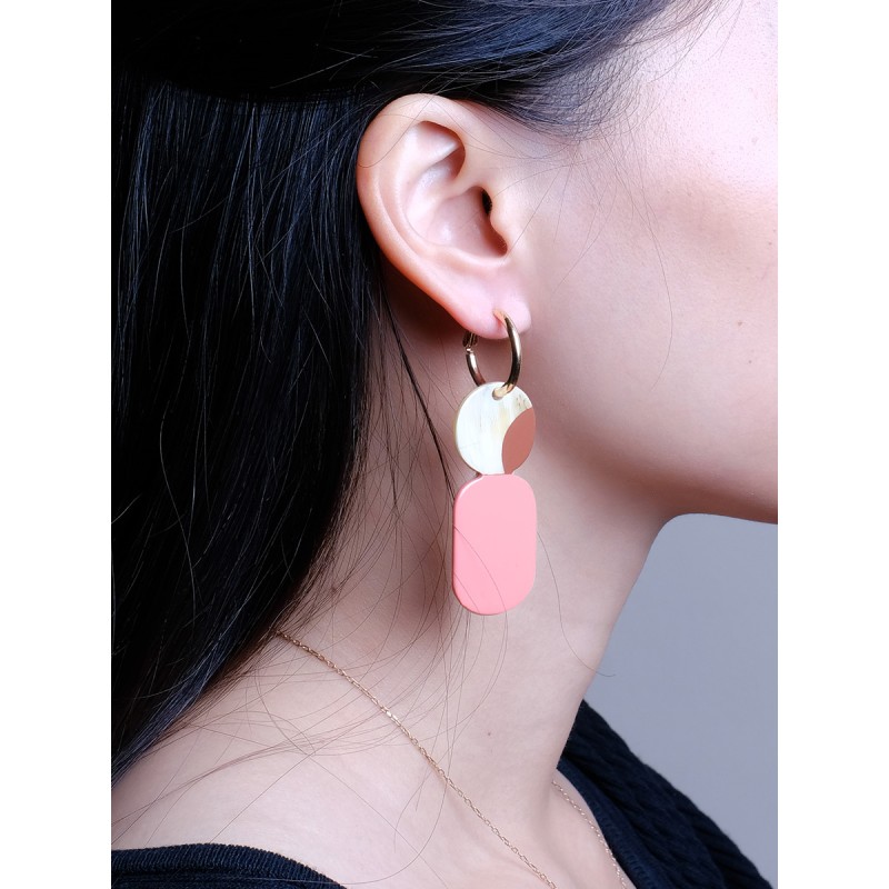 Mini Créoles en corne blonde et laque Bordeaux