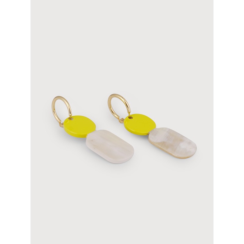 Mini Créoles Totem en corne blonde et laque Lime