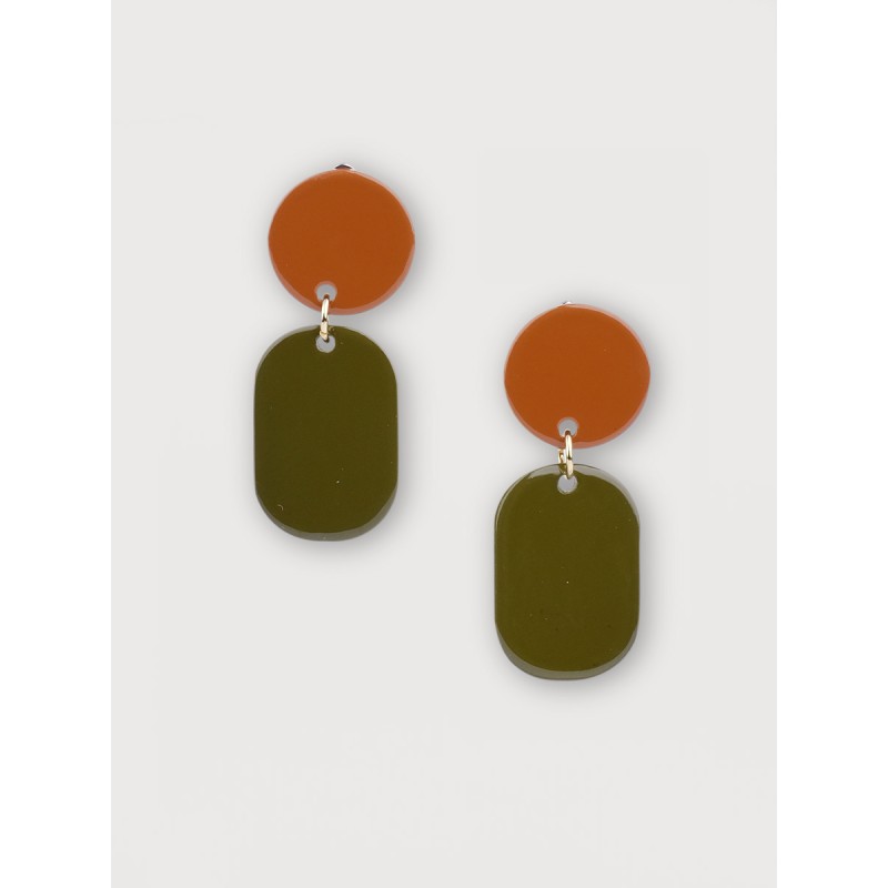 Mini Créoles clips Totem en corne noire et laque Kaki