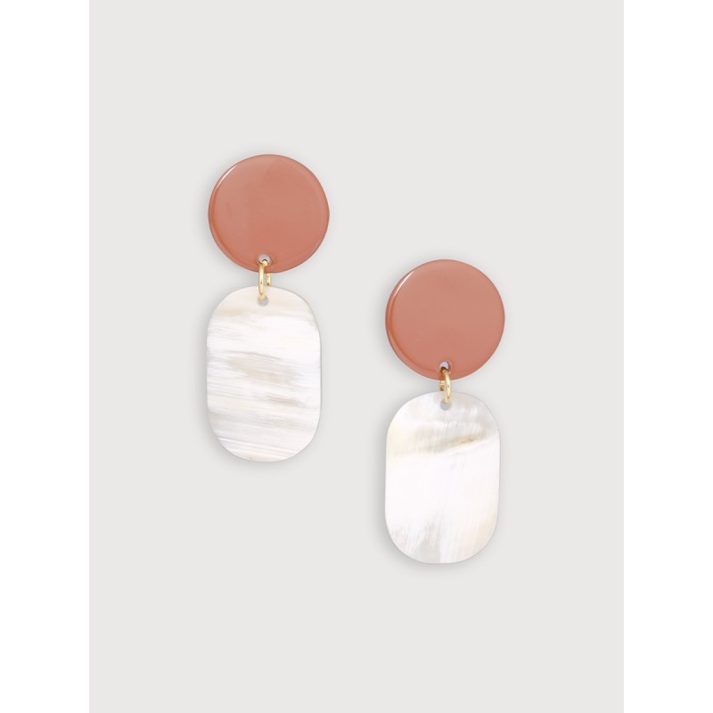 Mini Créoles clips Totem en corne blonde et laque Bordeaux