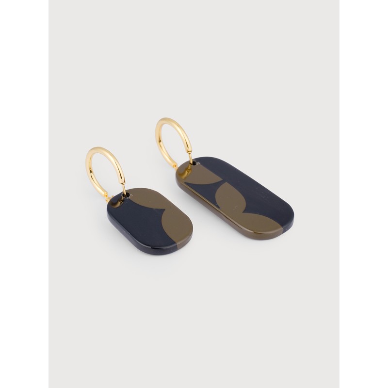 Mini Créoles Nymphe en corne noire et laque Kaki