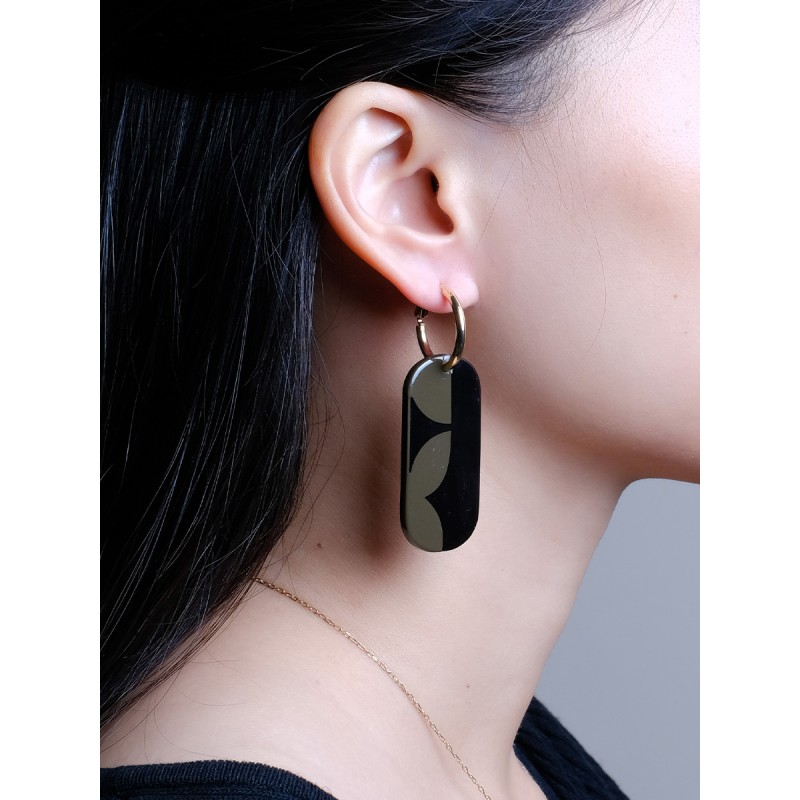 Mini Créoles Nymphe en corne noire et laque Kaki