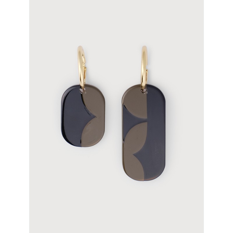 Mini Créoles Nymphe en corne noire et laque Kaki