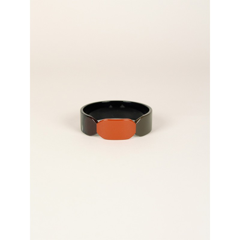 Bracelet 20 Totem en corne noire et laque Kaki taille S