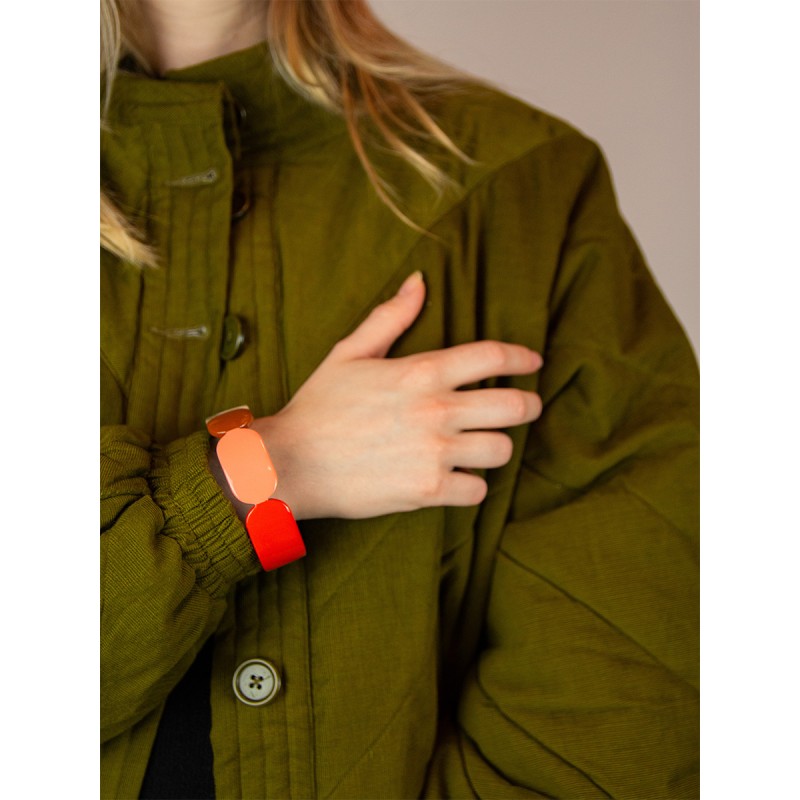 Bracelet 20 Totem en corne noire et  laque Roux taille S