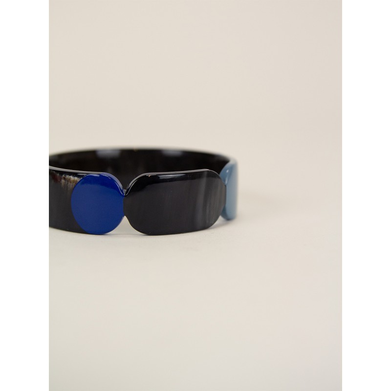 Bracelet 20 Totem en corne noire et  laque Bleu taille S