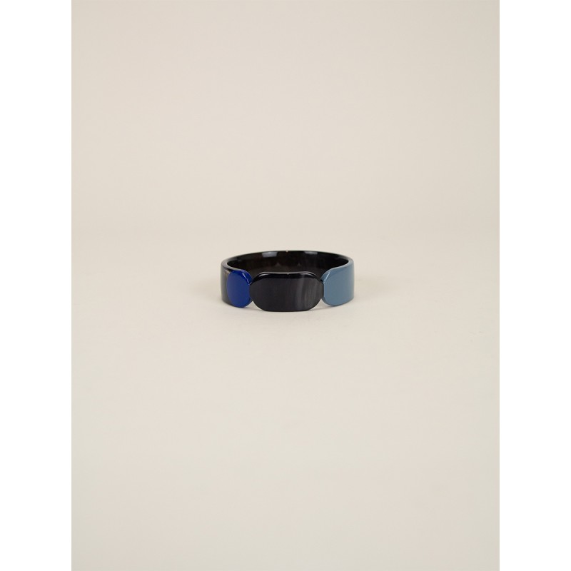 Bracelet 20 Totem en corne noire et  laque Bleu taille S