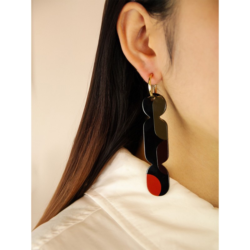 Créoles 85 Nymphe en corne noire et laque Kaki