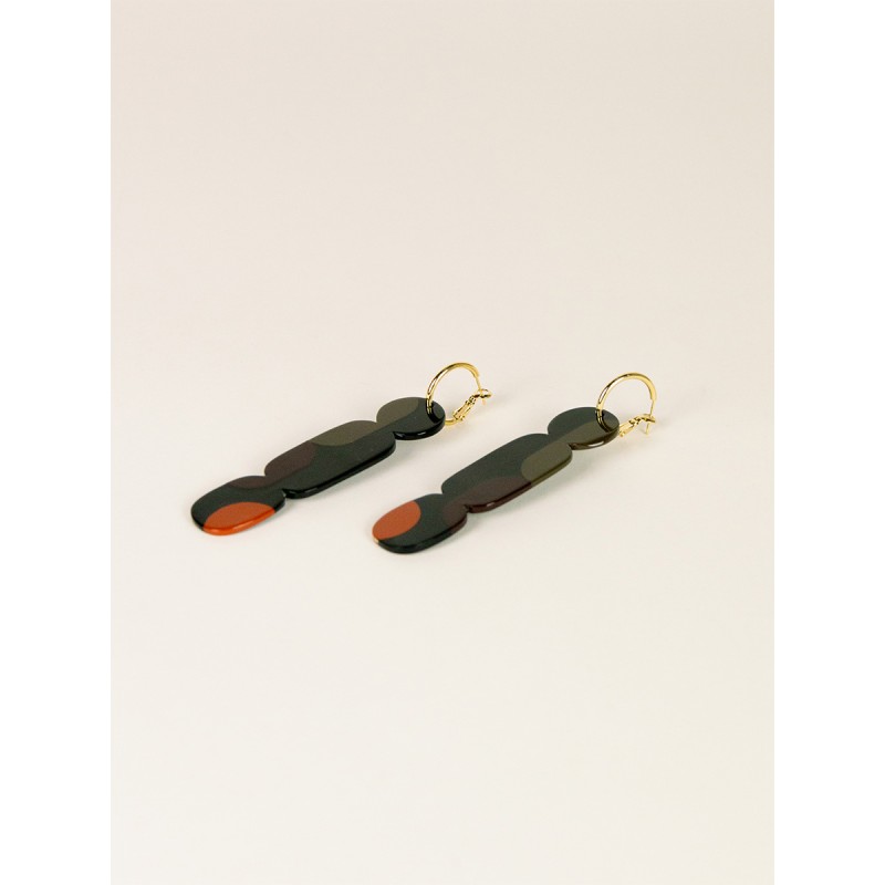 Créoles 85 Nymphe en corne noire et laque Kaki