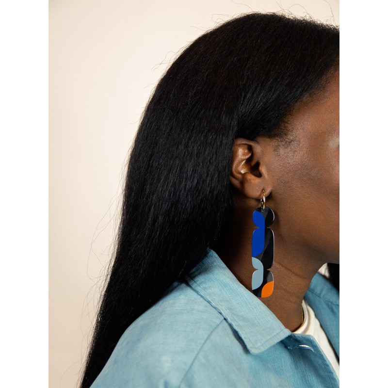 Créoles 85 Nymphe en corne noire et  laque Bleu