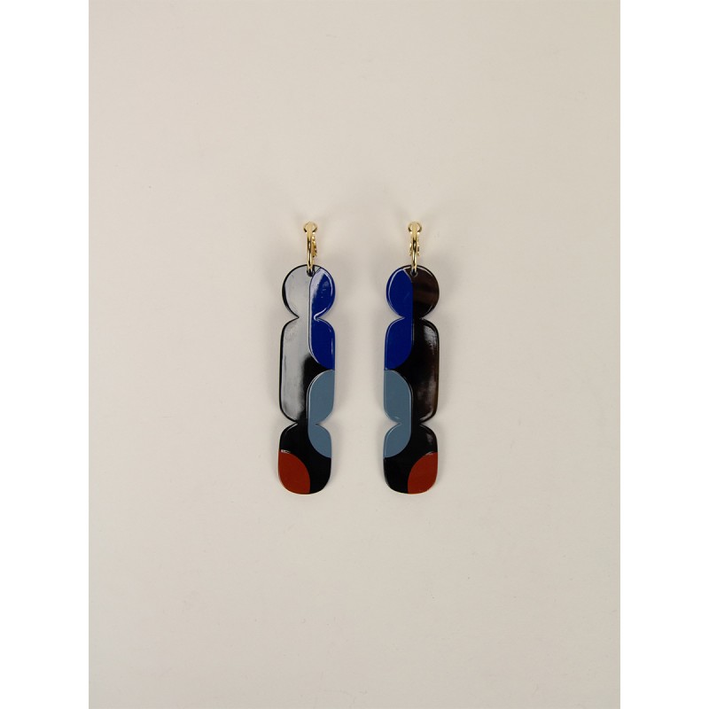 Créoles 85 Nymphe en corne noire et  laque Bleu