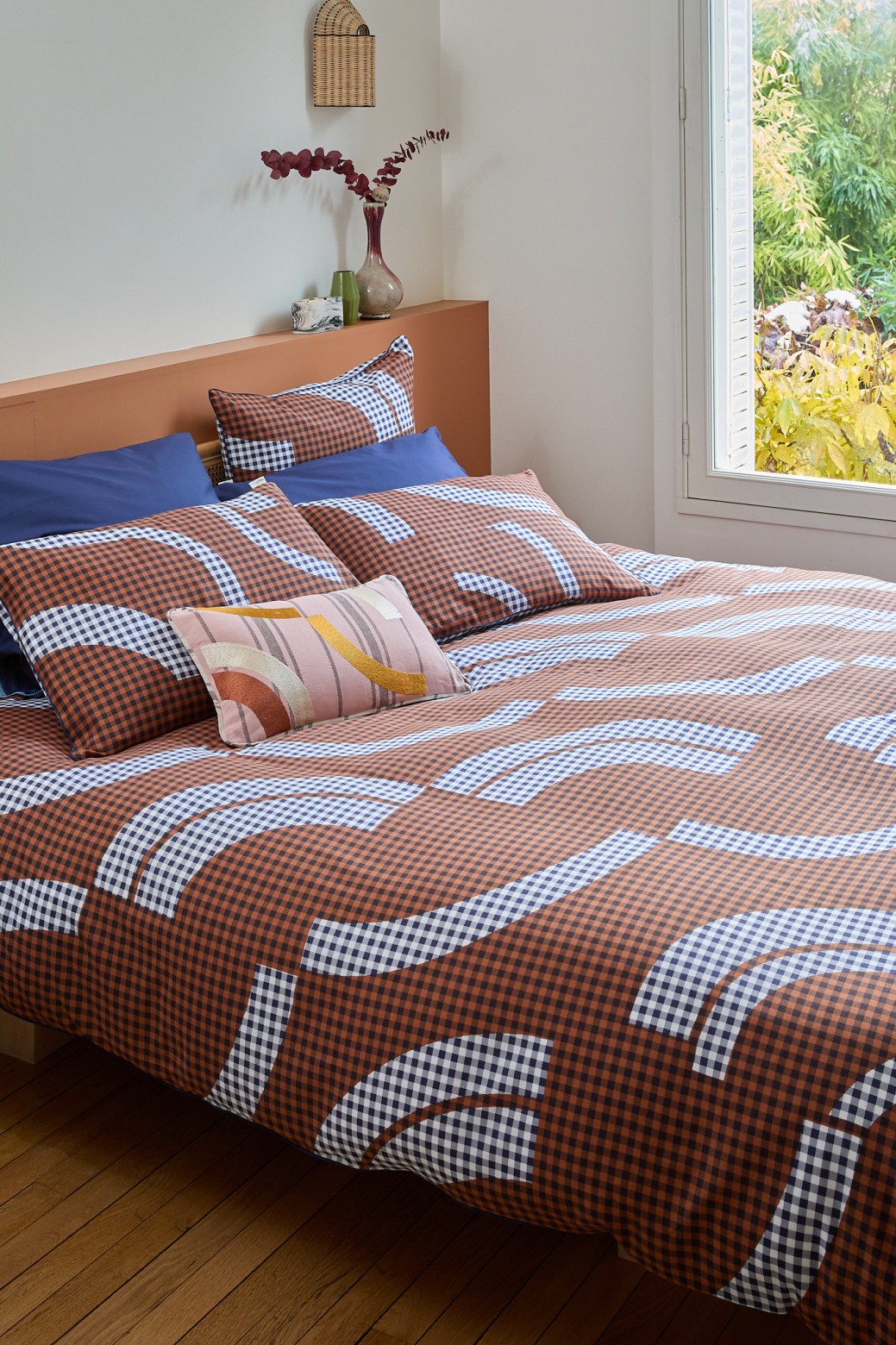 Housse de coussin Vichy Ocre  50x75