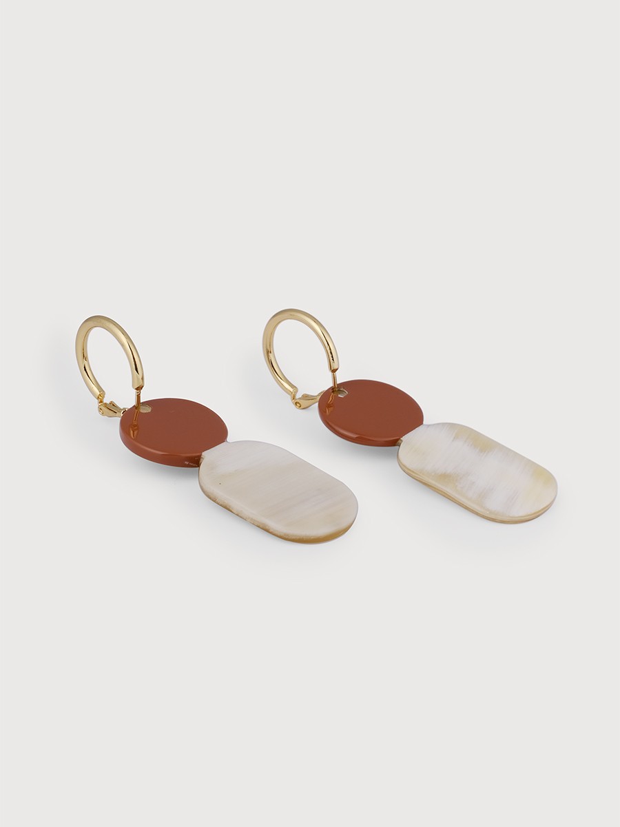 Mini hoop earrings Totem in blond horn and Bordeaux lacquer