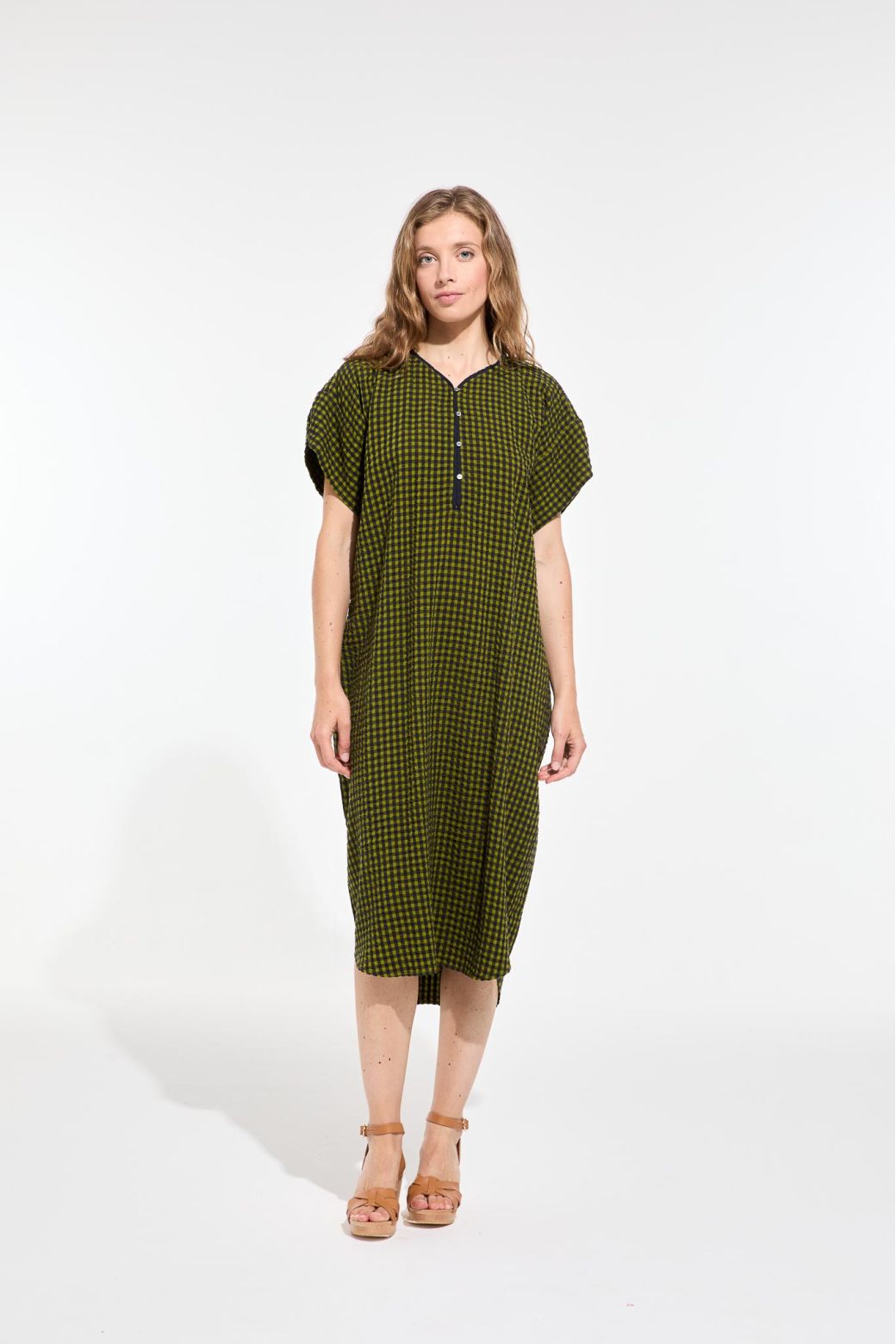 Navy Khaki Noto Freesia Dress