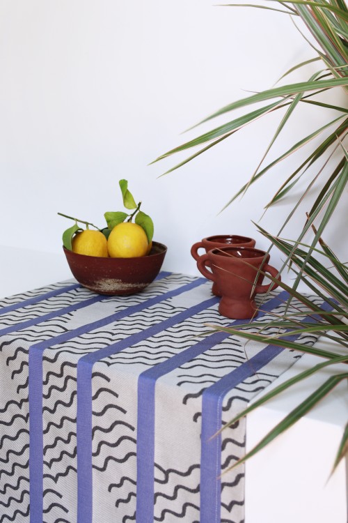 VAGUES BLUE TABLE RUNNER MAPOÉSIE x JEAN VIER