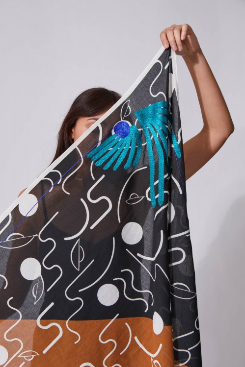 Foulard Herbes Folles Brun